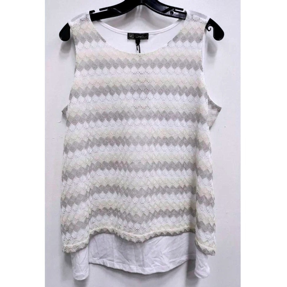 Diane Gilman DG2 Lace‎ Tank Top Womens Large White Crochet Knit Sleeveless New